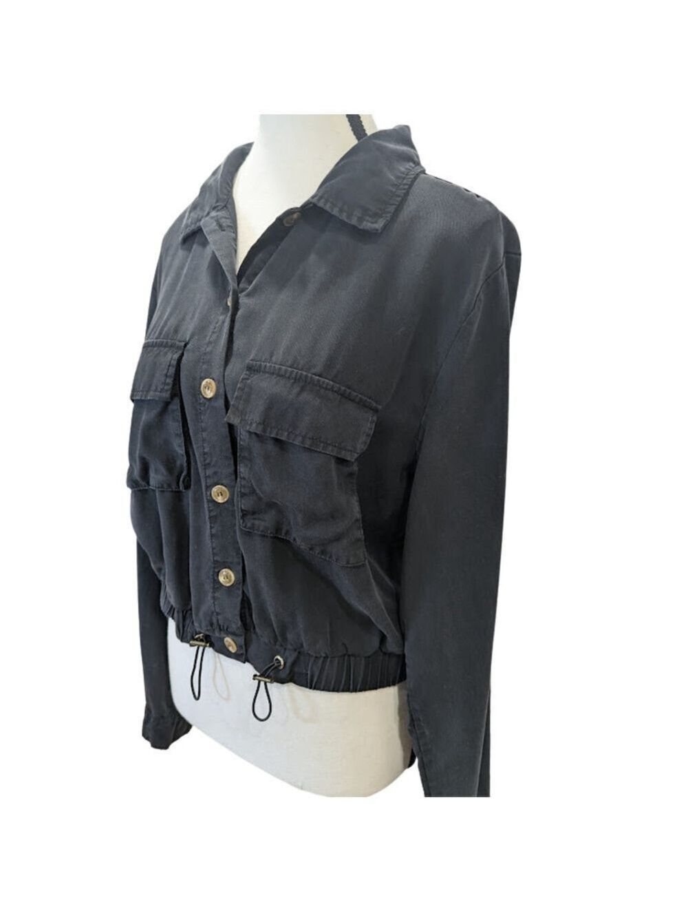 Lulus Utility Chic Cropped Jacket Gray | Minimal Cool-Girl Casual | Size Medium